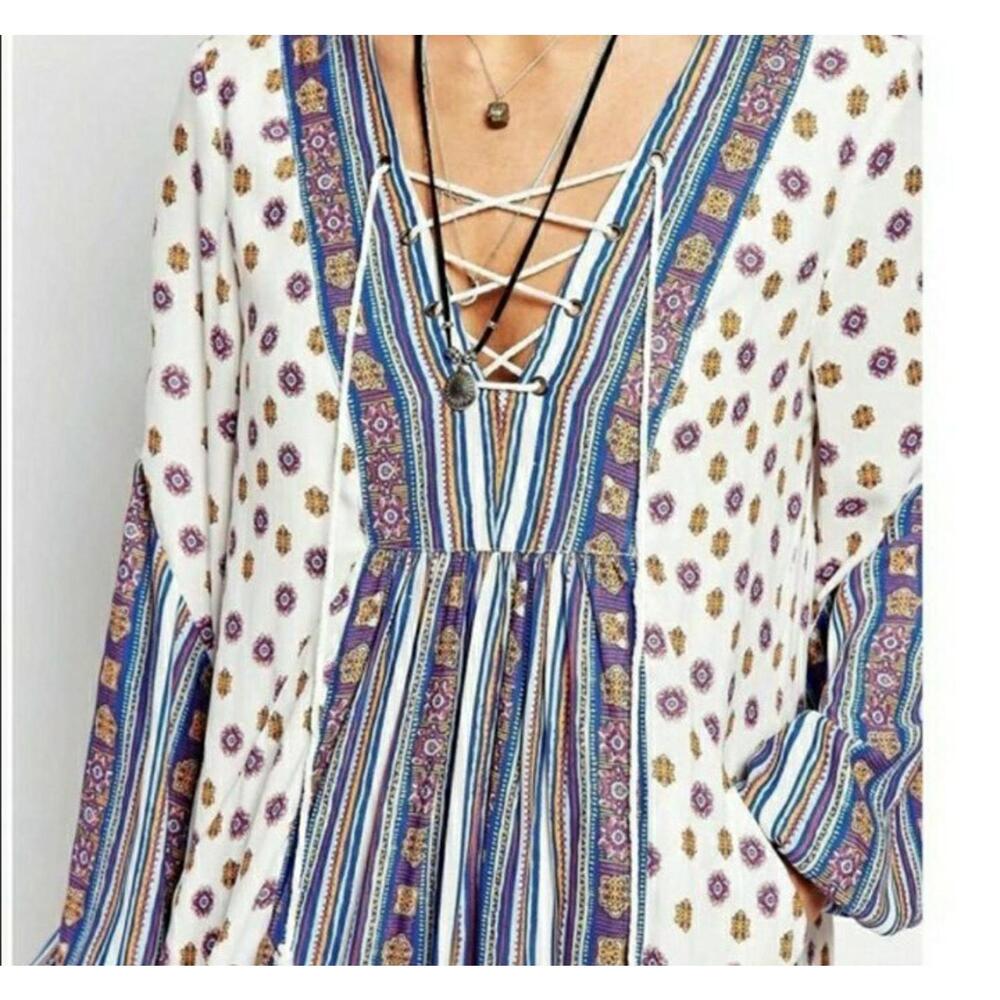 Free People Women’s Rain or Shine Printed Floral Tie Up Dress Size XS #C - Picture 2 of 12